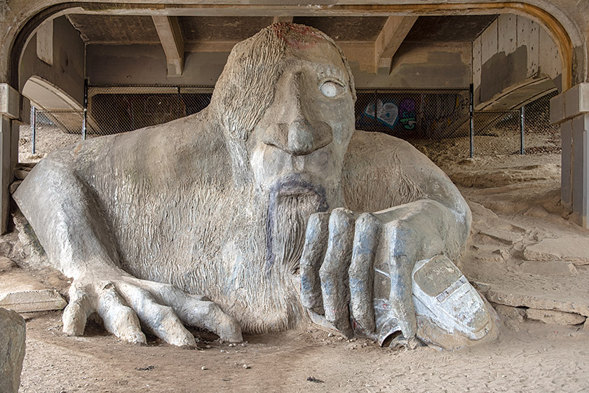 The Fremont Troll beneath the Aurora Bridge (the VW bug is real!)