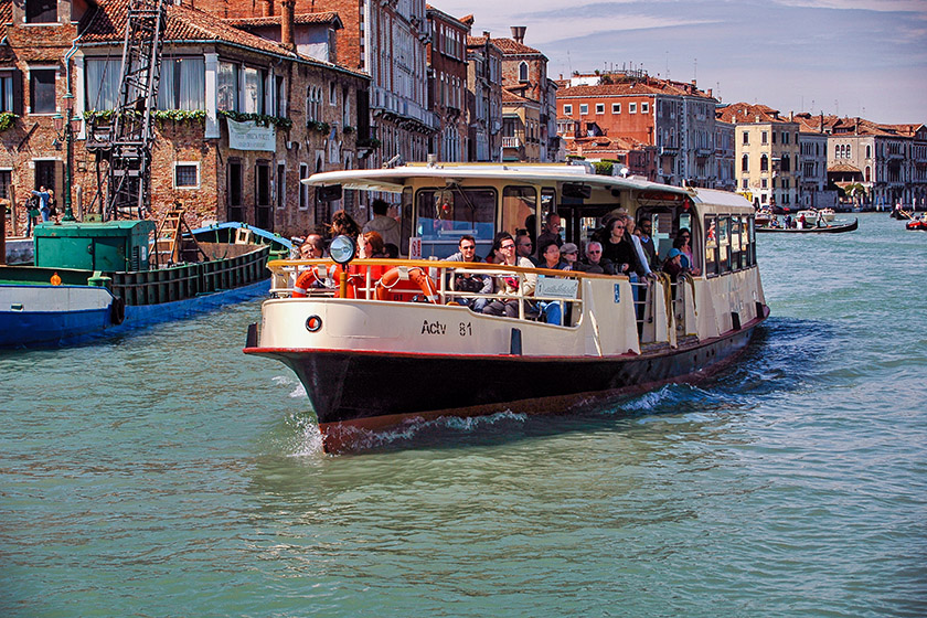 A 'Vaporetto', Venice's main public transportation