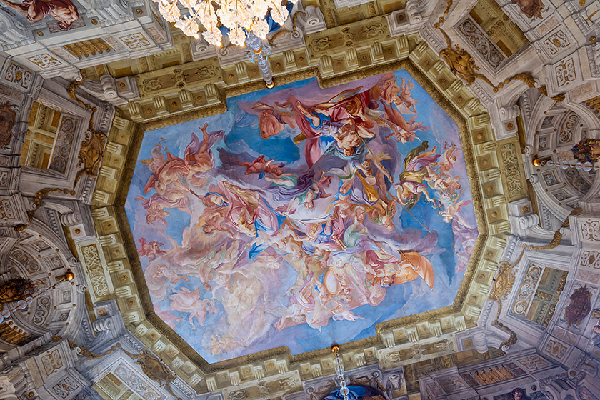 Ceiling fresco in the marble hall of the Upper Belvedere Palace