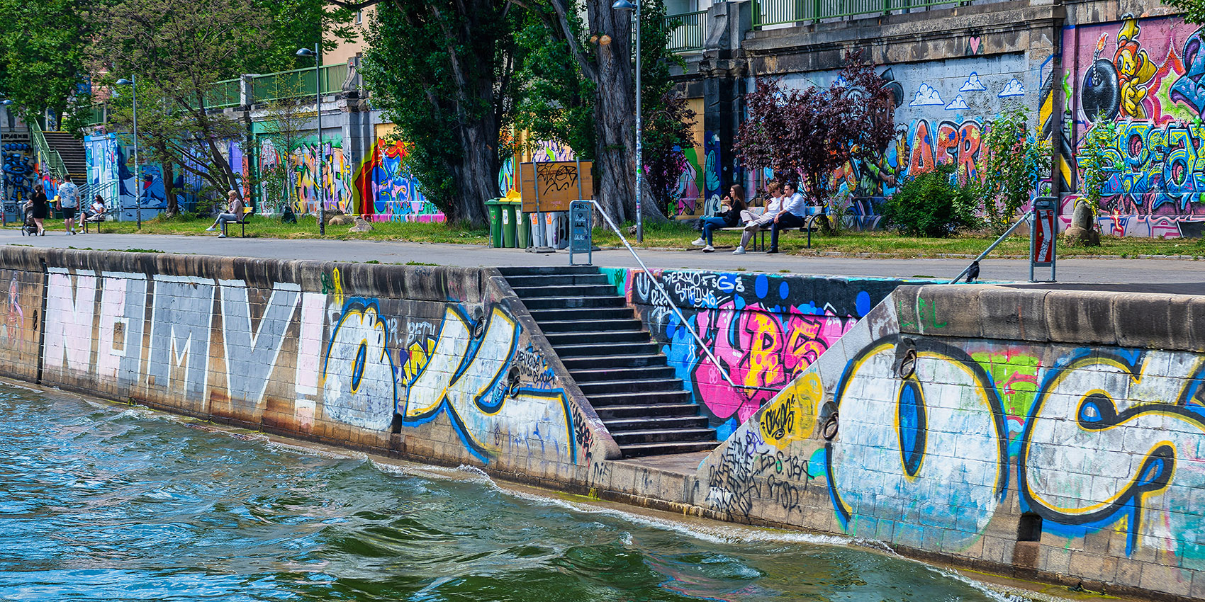 Colorful tags along the Donaukanal